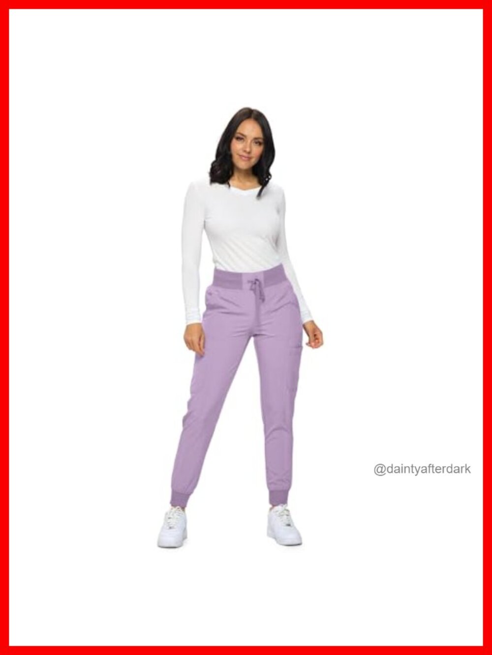 Ribbed Knit Medical Scrub Jogger Pants with 6 Pockets Drawstring High Waist